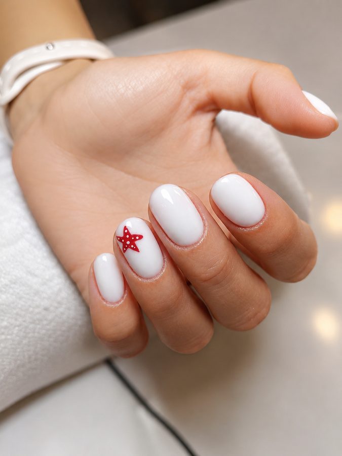 Bianco latte con stella marina rossa