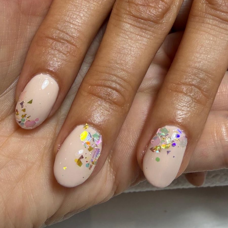 Nude con inserti glitter multicolore