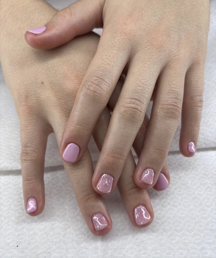 Rosa baby con pois bianchi